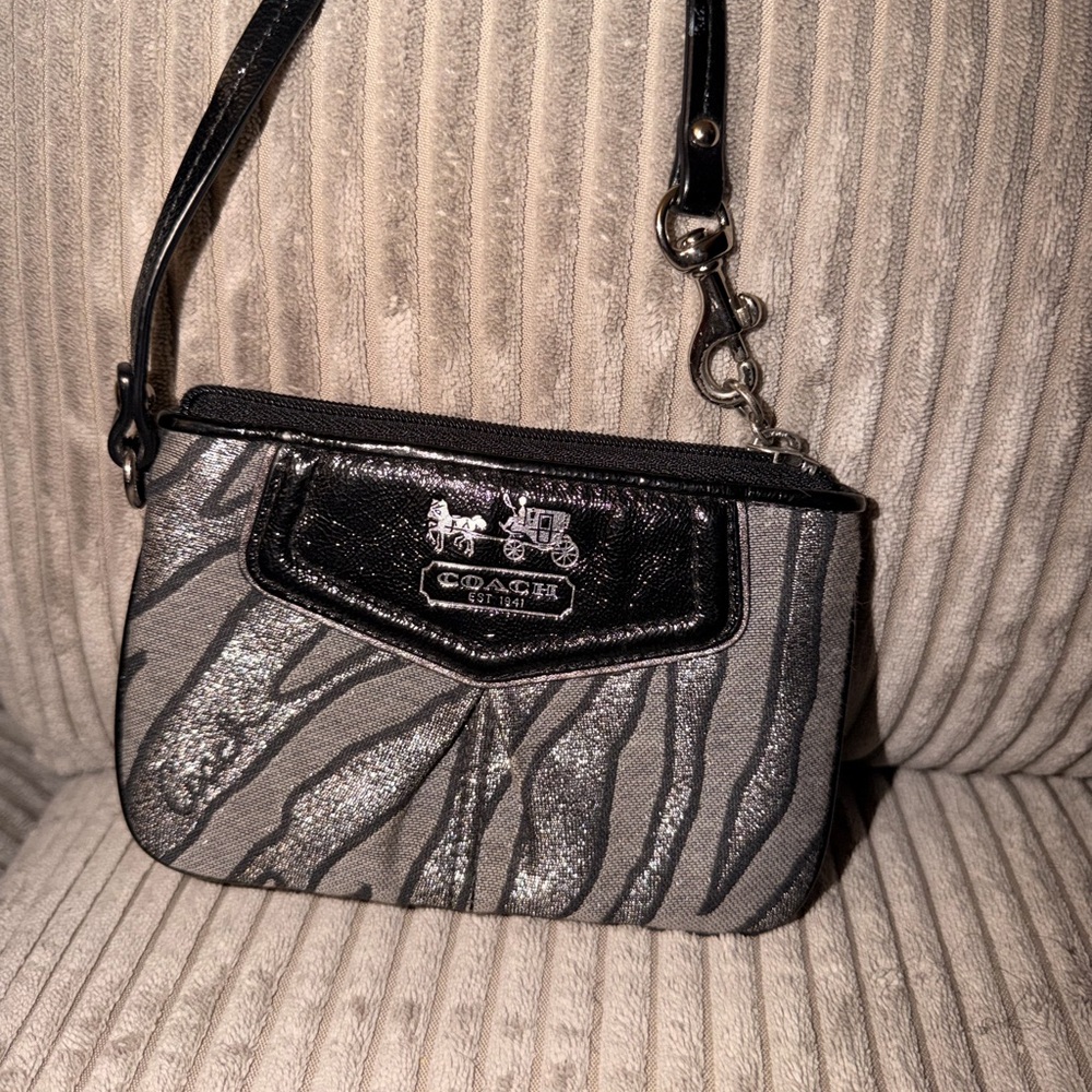 Coach Zebra Print Black and Silver Wristlet